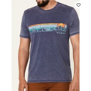 Flag & Anthem Mountain Sunset Panorama Blue Tee Sz L